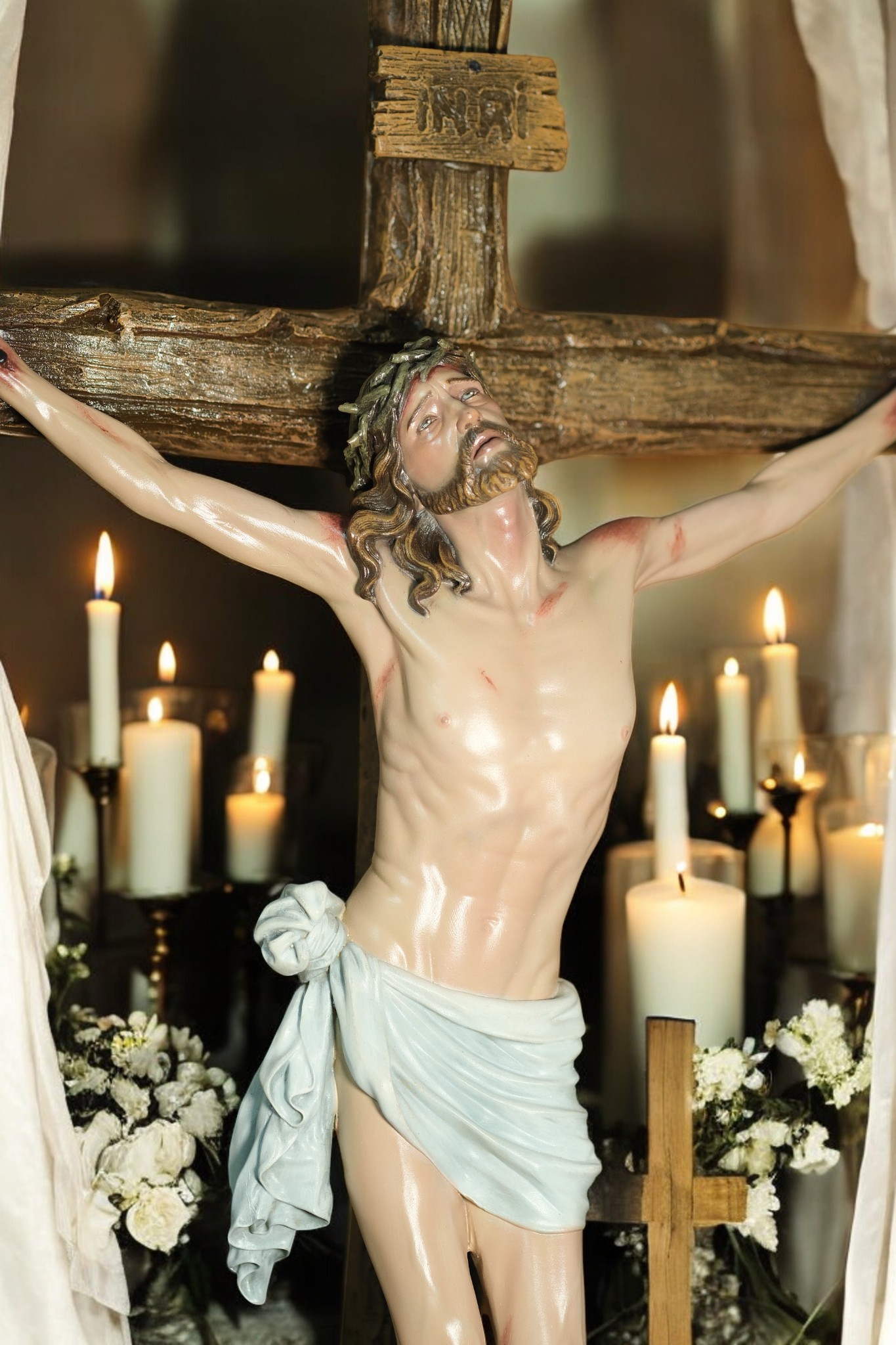 Thánh Giá Chúa Giêsu Chịu Nạn – Tượng Công Giáo Thủ Công Cao 65cm Trang Trí Góc Cầu Nguyện